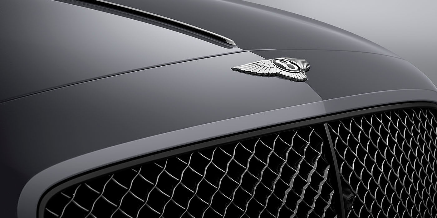Bentley Copenhagen Bentley Flying Spur S Cambrian Grey colour, featuring Bentley insignia and assertive matrix front grillle