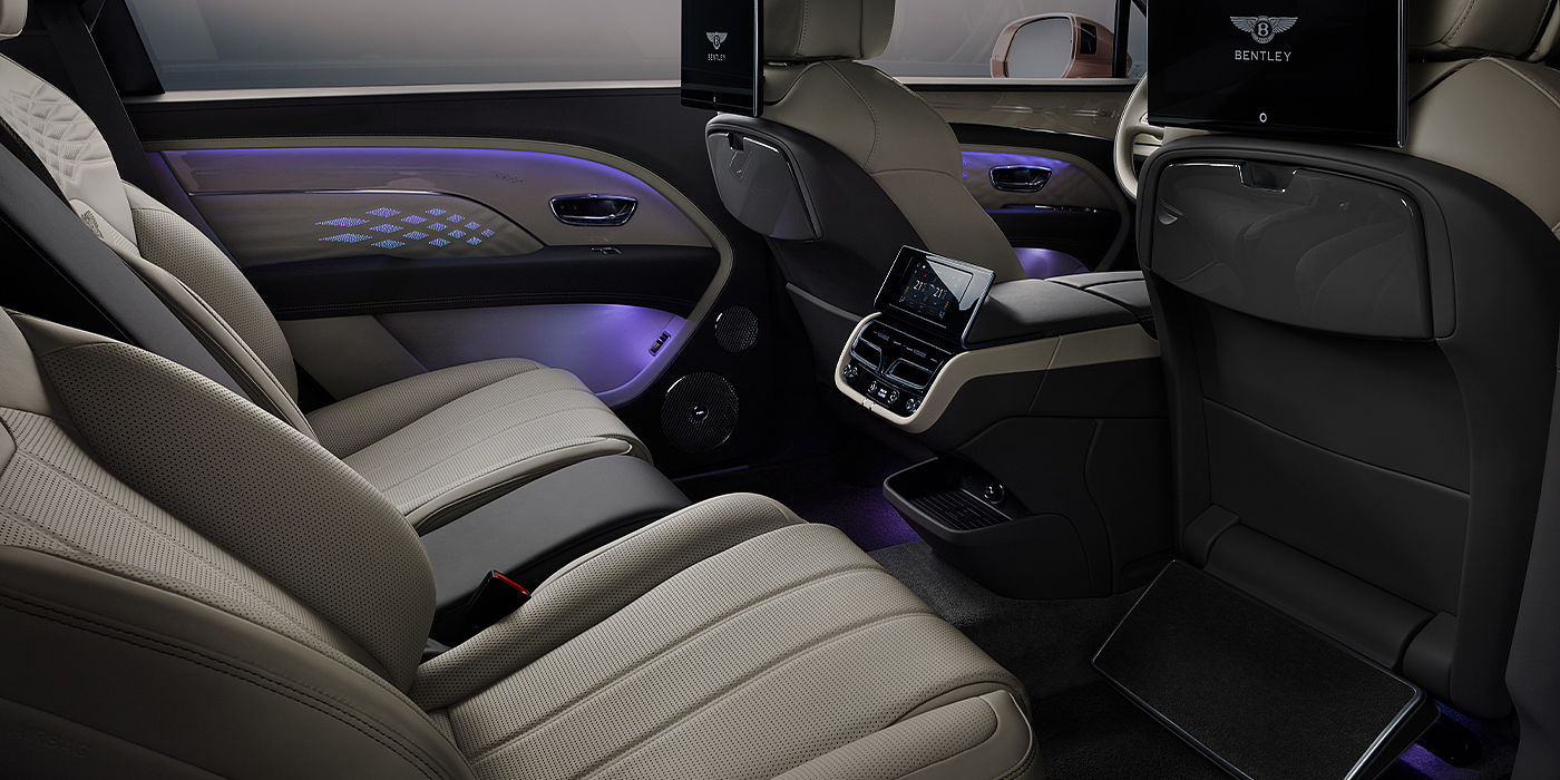 Bentley Copenhagen Bentley Bentayga EWB Azure SUV rear interior with Bentley Diamond Illumination