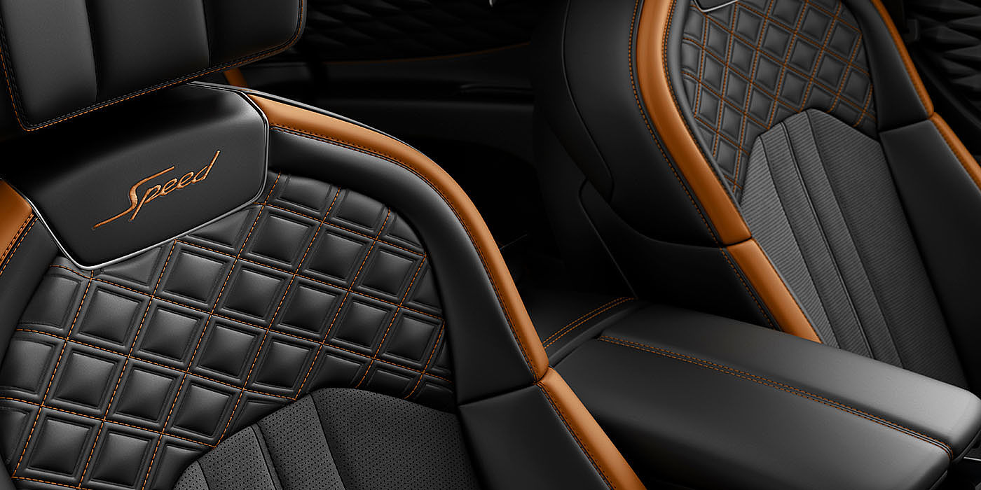 Bentley Copenhagen Bentley Flying Spur Speed's front seats with detailed contrast stitching and Speed Emblems
