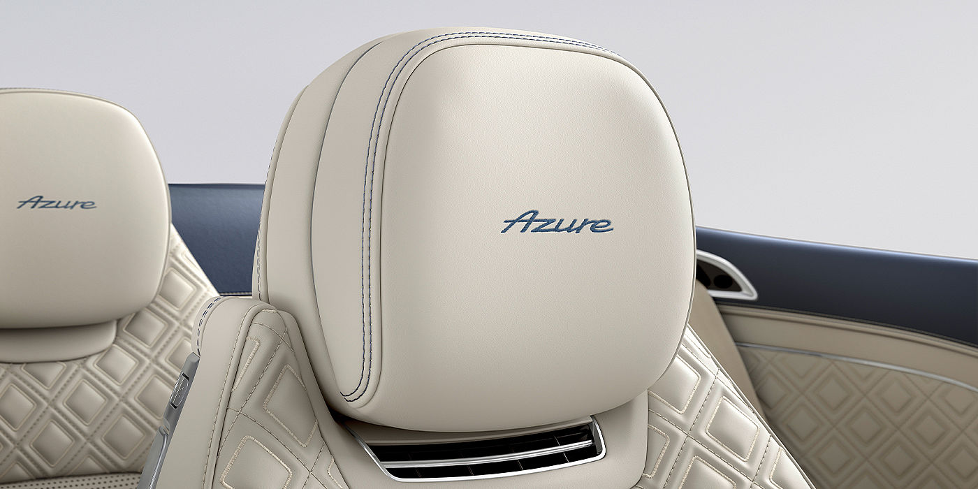 Bentley Copenhagen Bentley Continental GTC Azure convertible seat detail in Linen hide with Azure emblem